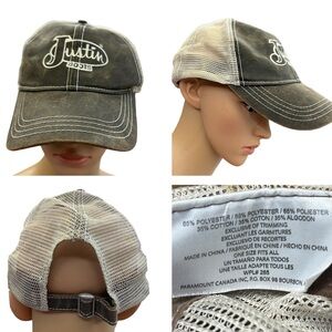 Justin Boots Baseball Mens Hat Cap Adjustable Strap Back‎ Leather Western
